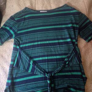 Navy & Green Striped Top with Adjustable Tie | Size M